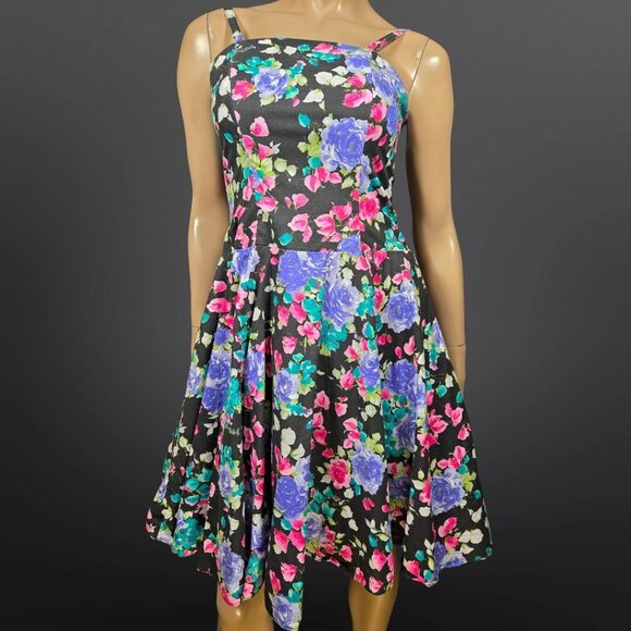 Vintage 80 Dark Floral Swing Dress With Bolero Jacket Size S Romantic Feminine - Picture 9 of 10